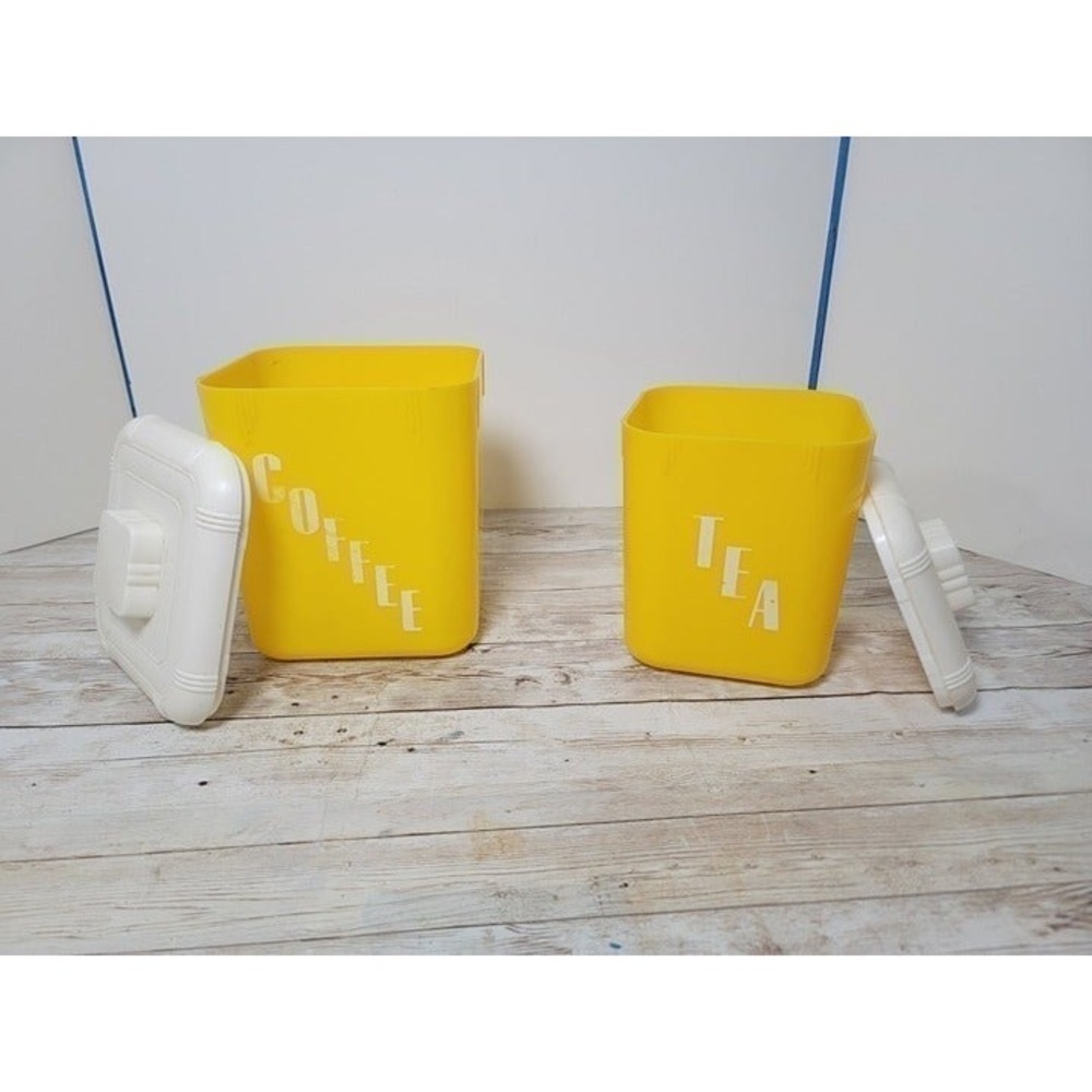 Vintage Yellow Canisters Tea and Coffee Rona Plastic‎ Corp. NY, NY